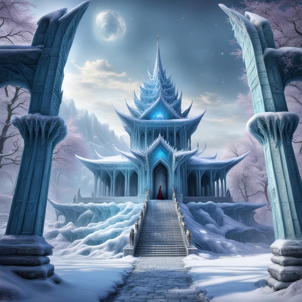 Majestic Ice Temple with Dragon