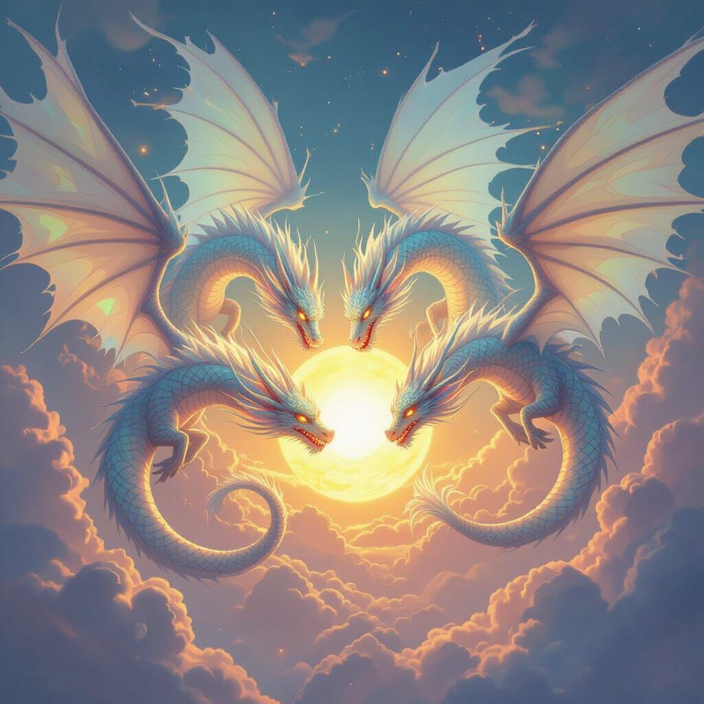 Cloud Dragons Devouring the Sun in Dreamlike Aura