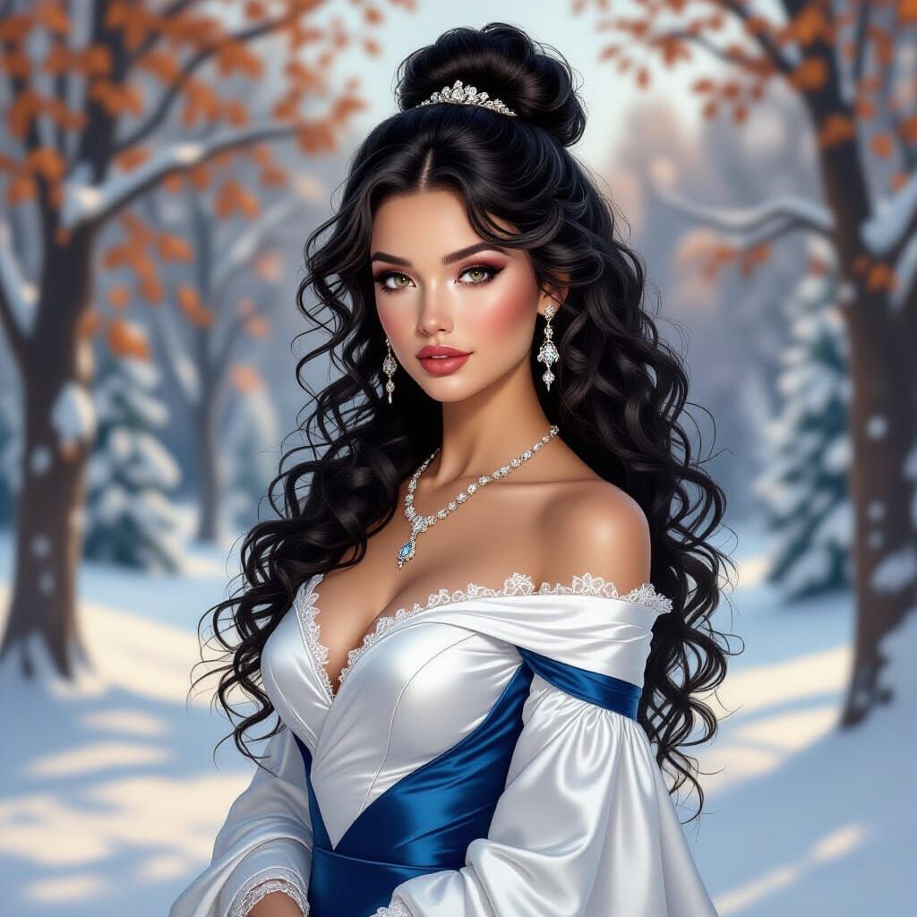 Fantasy Woman in Winter Landscape, Digital Painting