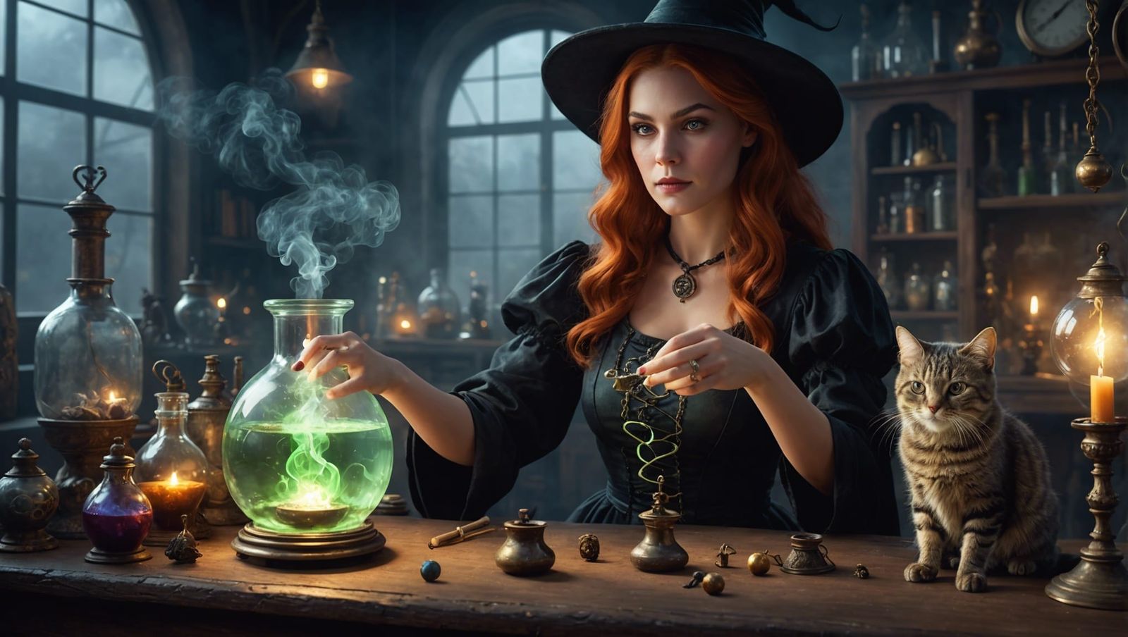Magical Witch Laboratory with Glowing Vapors