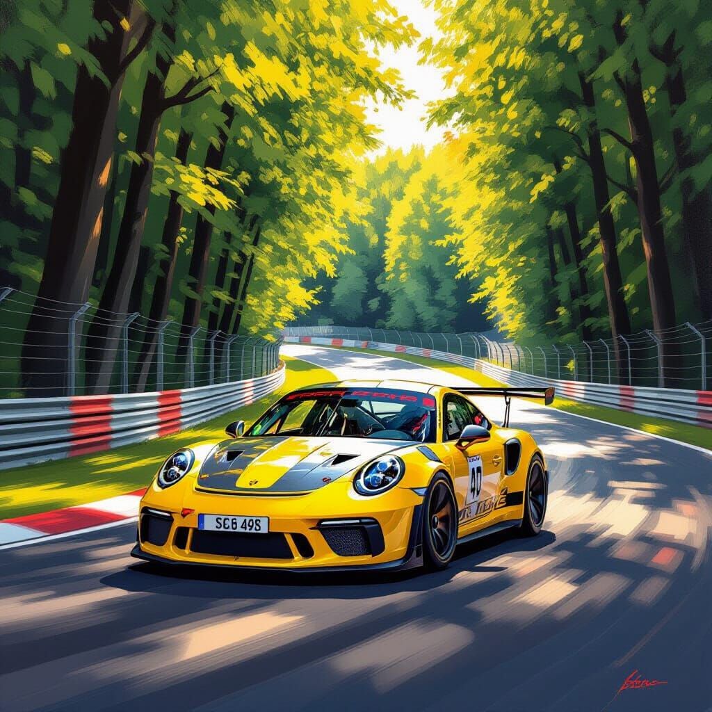 Porsche 911 GT3 RS Speeds Down Spa Straight in Acrylic Style