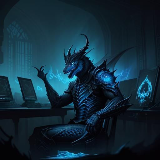 Dragon Wolf Gamer in Dark Fantasy Lair