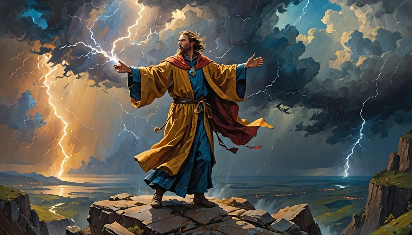 Mysterious Mage Casting Spell: Impressionist Oil Painting