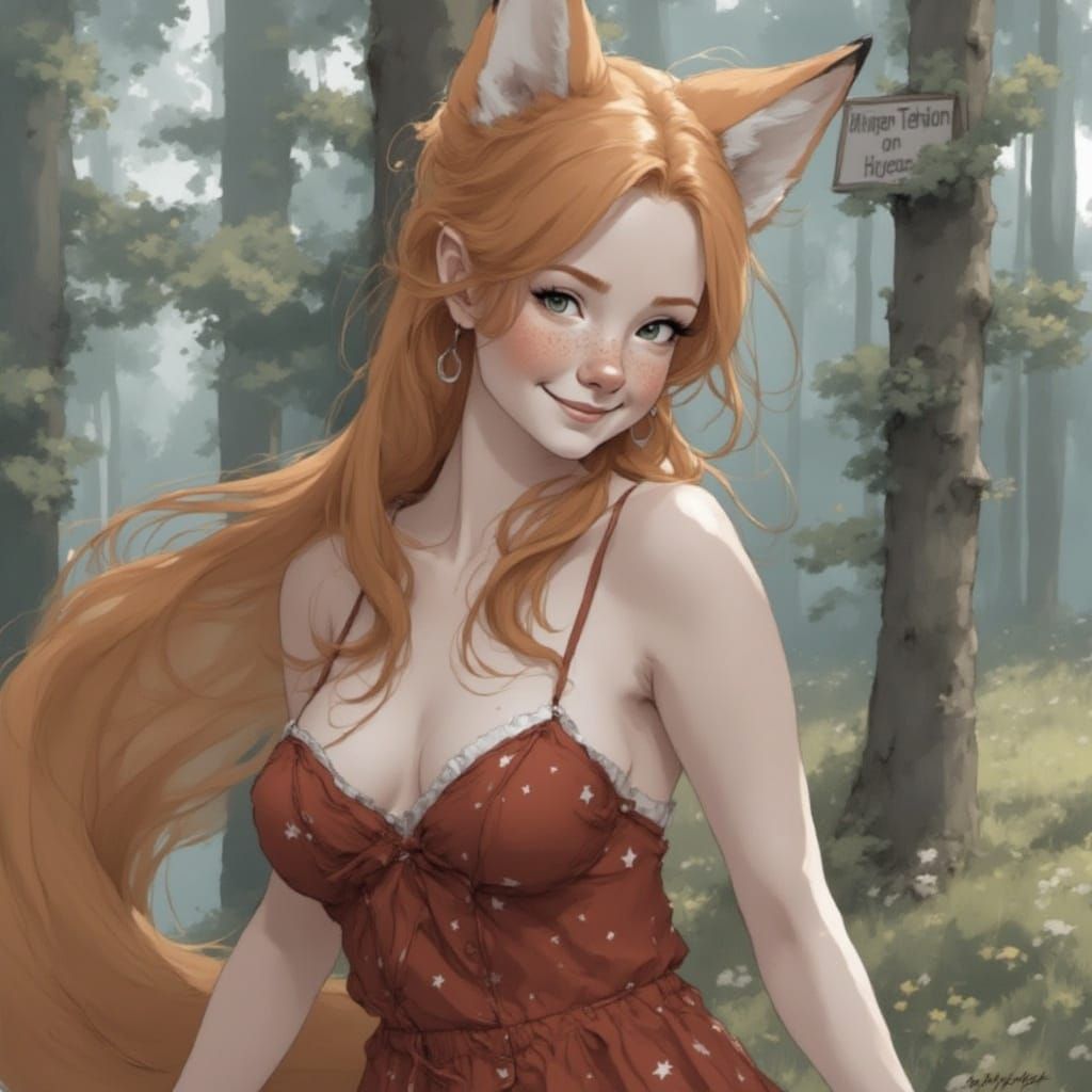 Fox-girl Vixen in the woods.