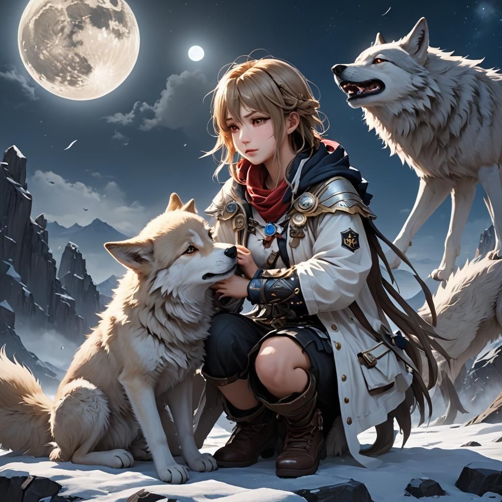 Crying Fighter with Wolf: 3D Anime Art