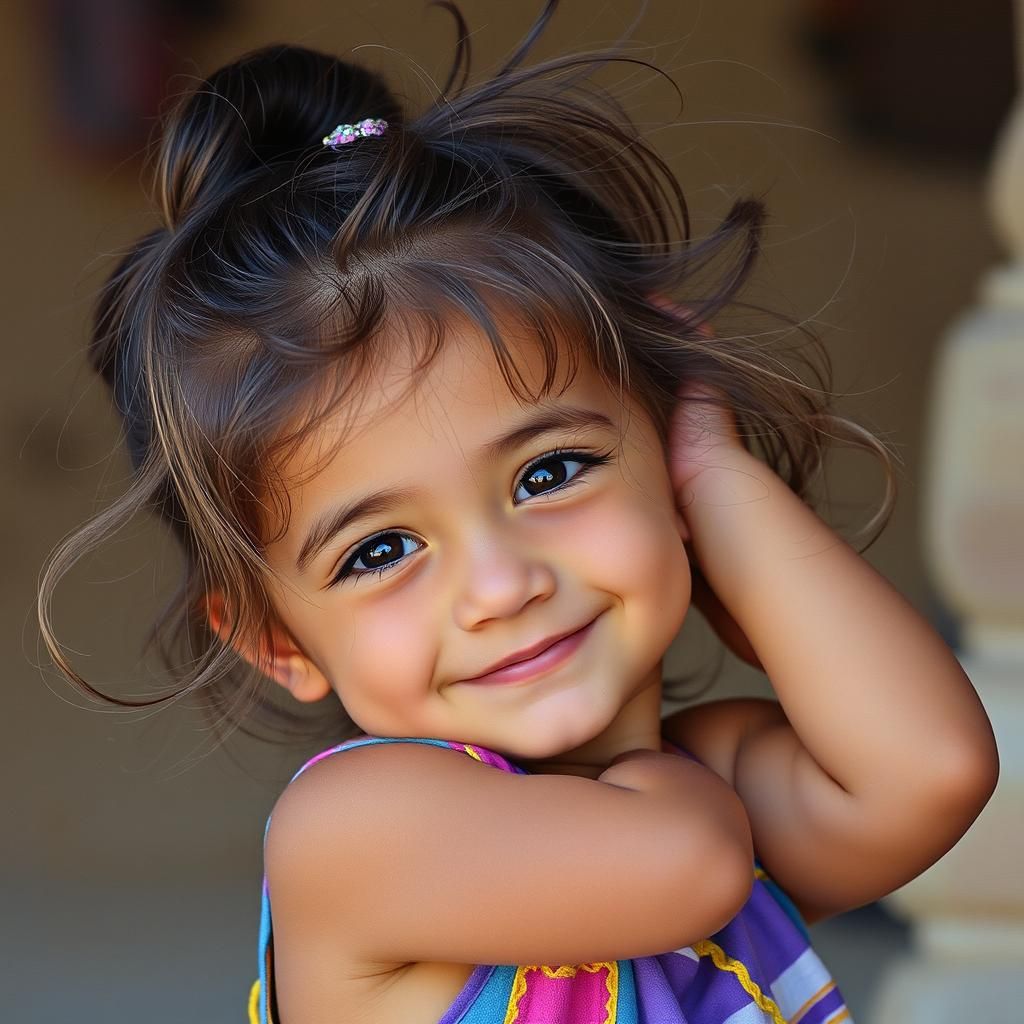 Young Girl Posing with Arms Raised