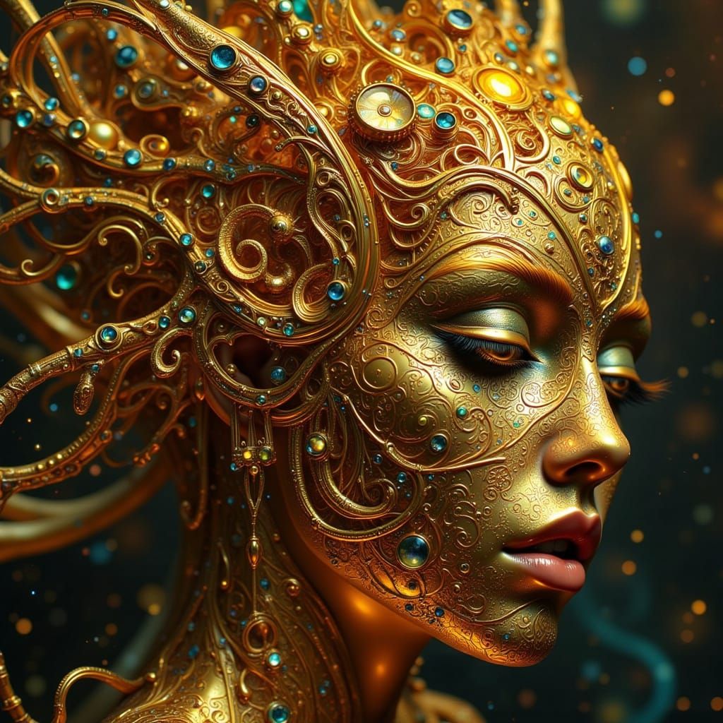 Biomechanical Golden Relic in Dark Fantasy Style