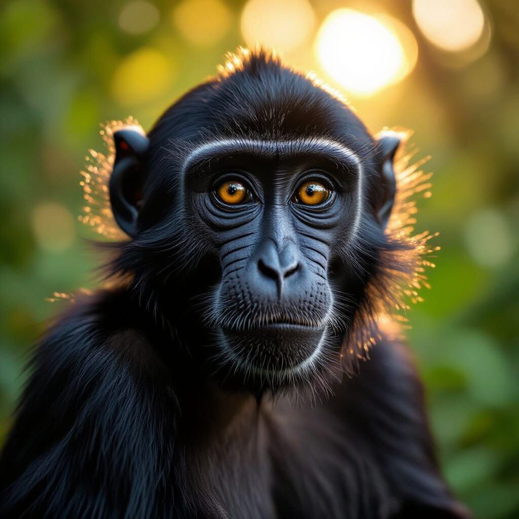 Photorealistic Black Macaque Monkey in Jungle