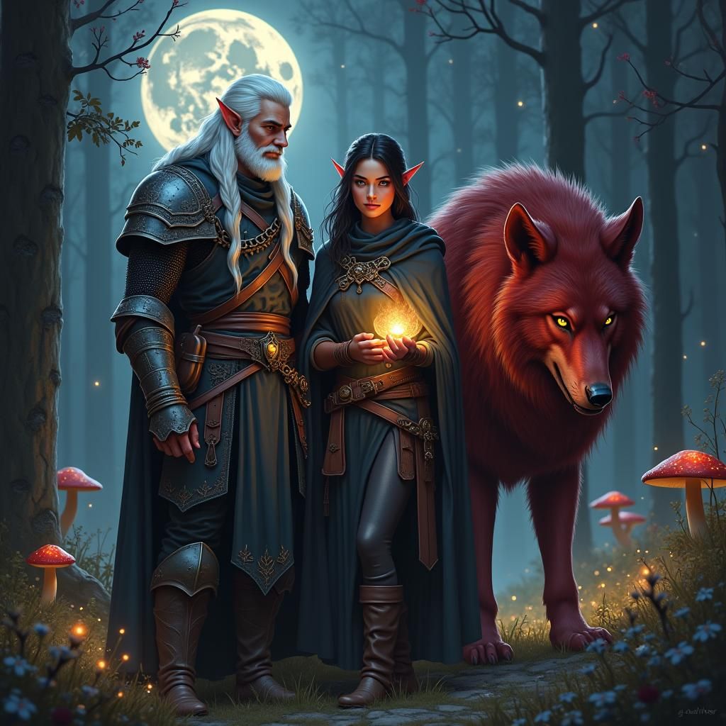 Elven Adventurers in Mystical Forest, Matte Painting