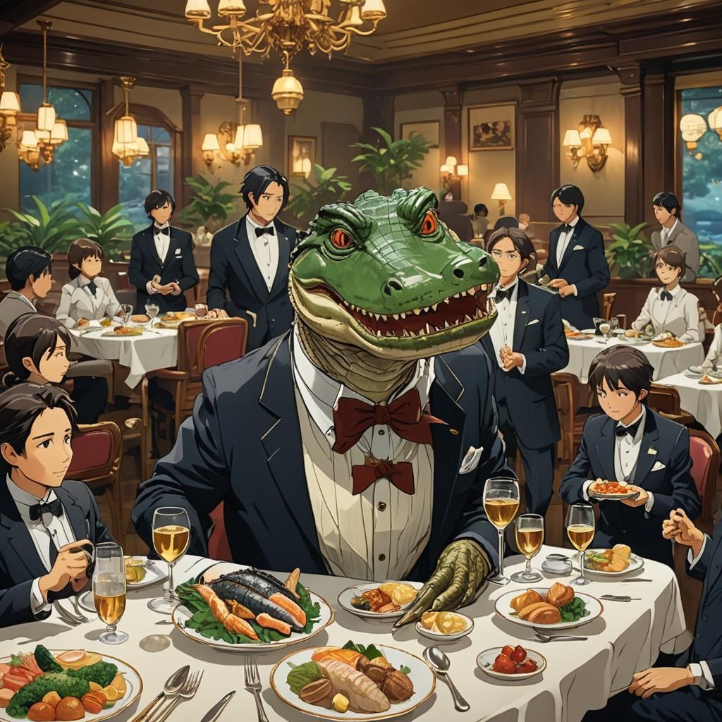 Alligator Waiter in Restaurant, Studio Ghibli Anime