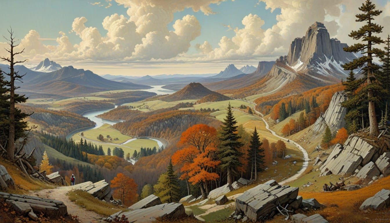Classic American Landscape in the Style of Norman Rockwell