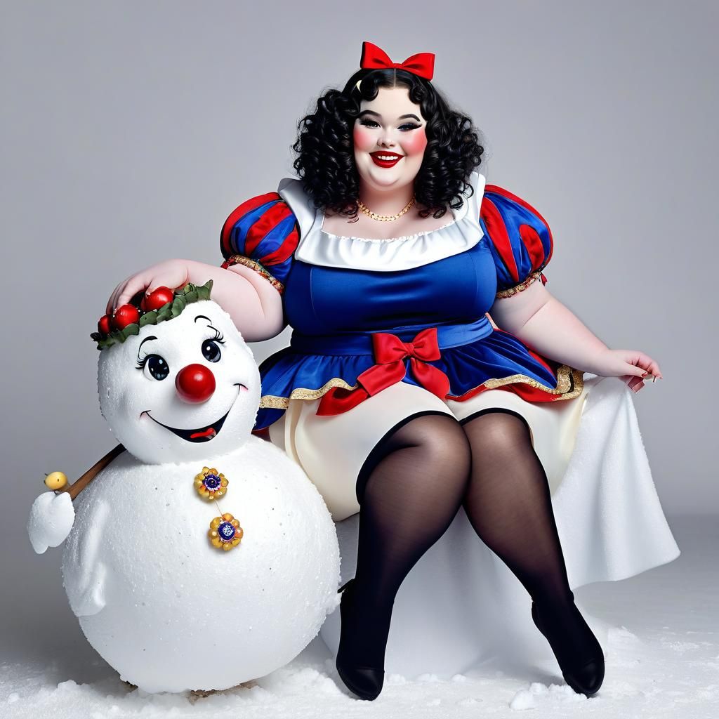 Obese Snow White with Elaborate Makeup and Curly Hair