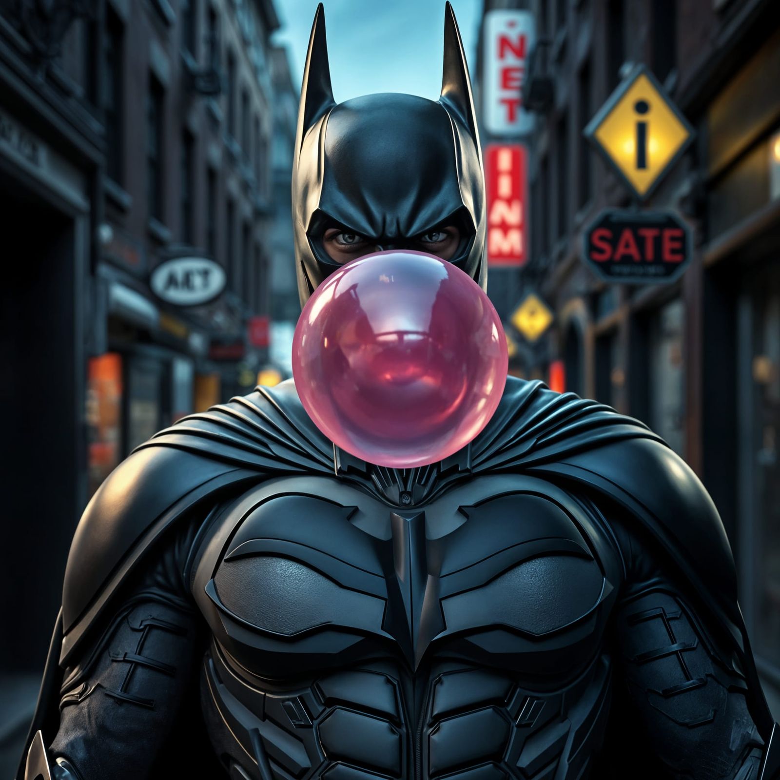 Batman Blows Bubblegum in a Serious Mood