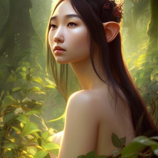 Ethereal Asian Jungle Elf in Celtic Style