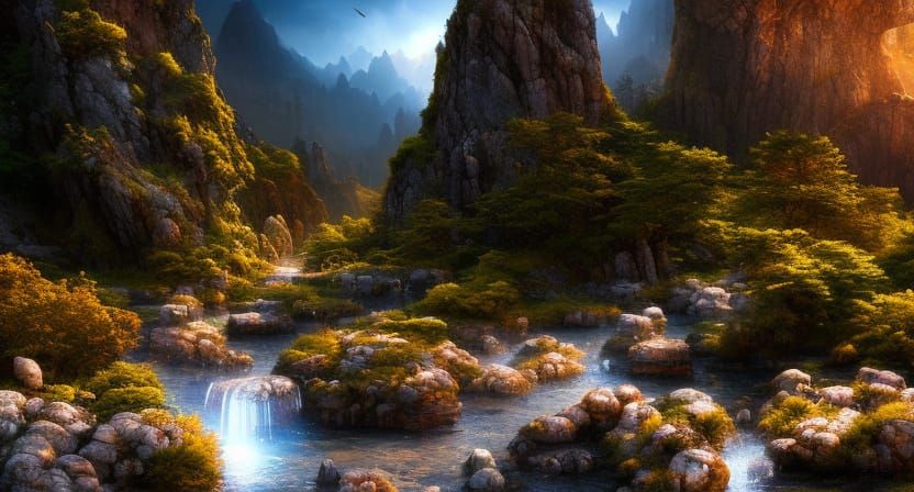 Magical Crystal Mountain Landscape in Digital Art Style