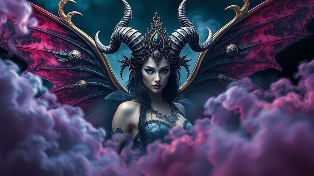 Dark Gothic Surrealist Demoness in Mystical Atmosphere