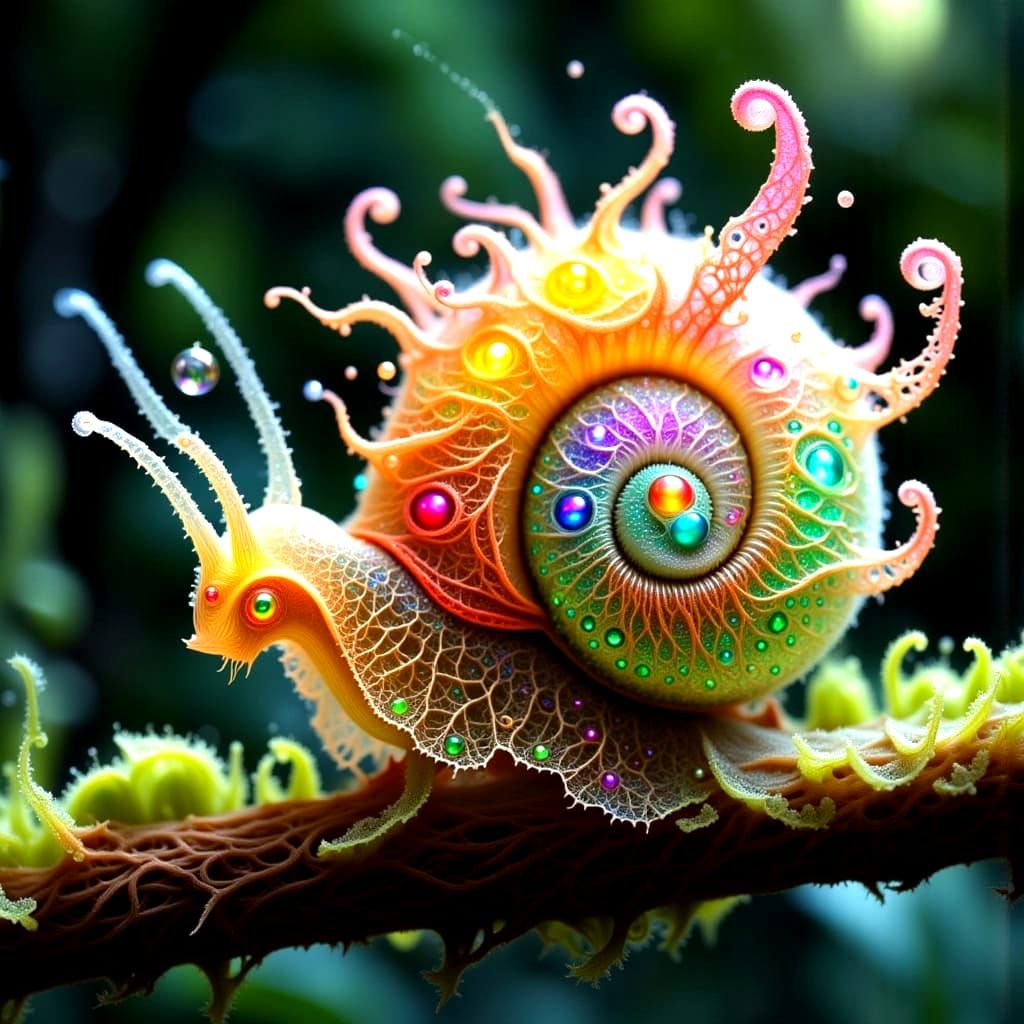 Rainbow Snail with Glowing Light in Forest