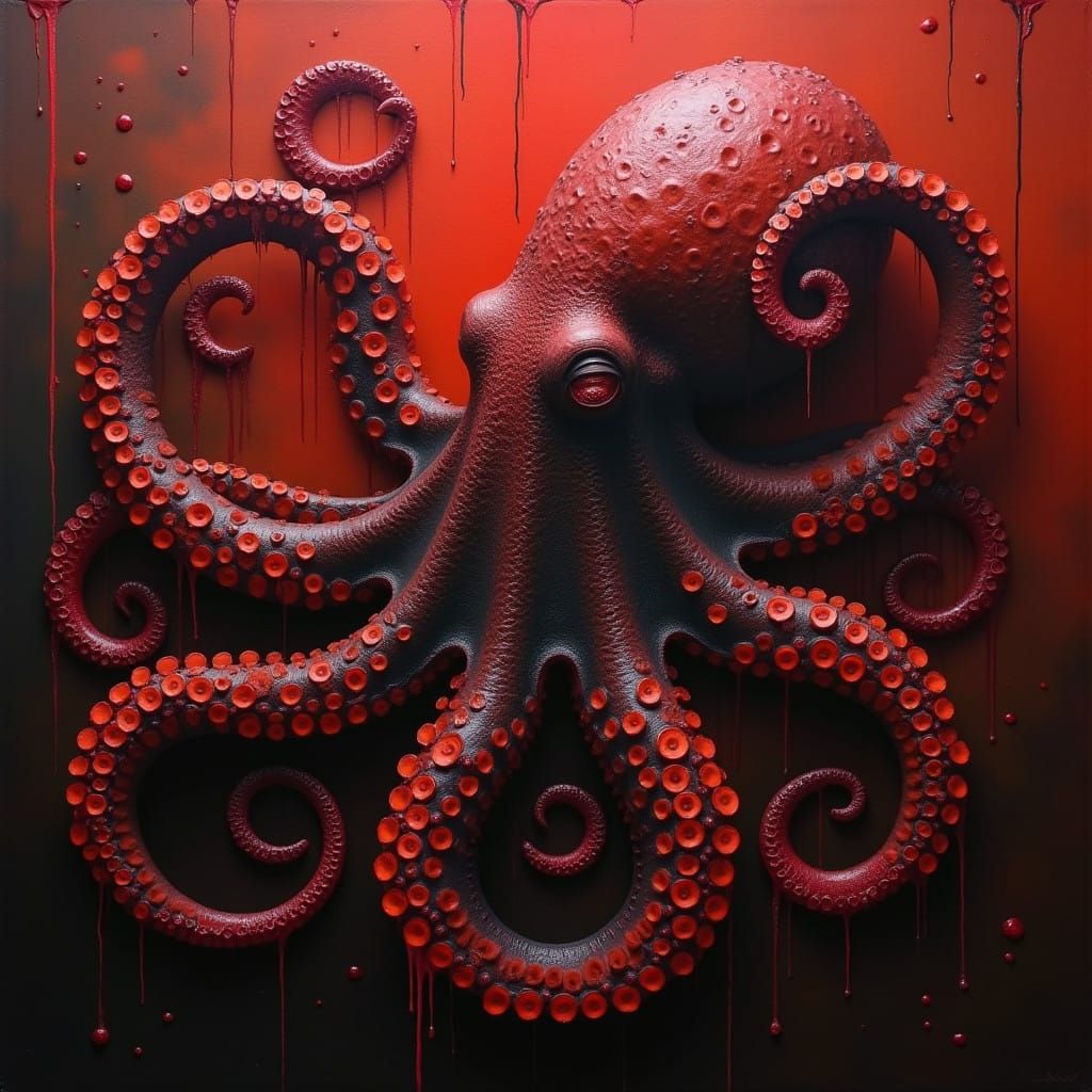 Surrealistic Masterpiece of an Octopus in a Melting Oil Pain...