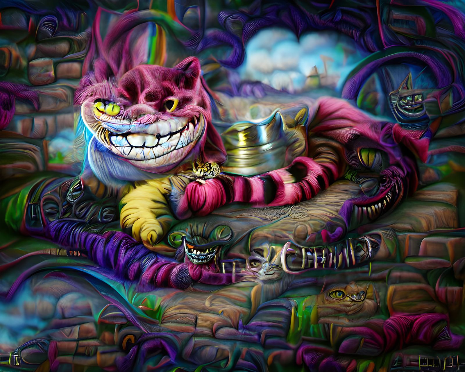 Drug-Addicted Cheshire Cat as Steampunk Art