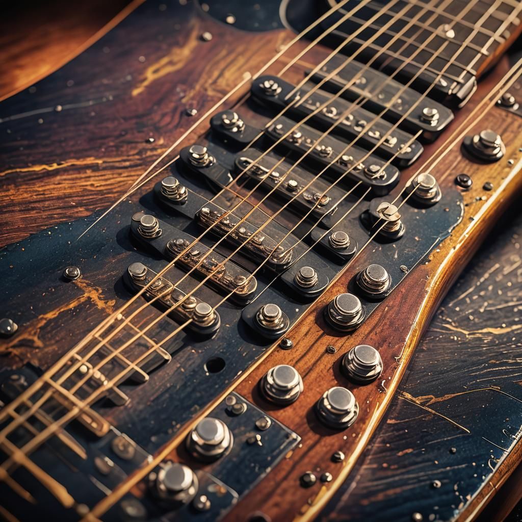 Electric Guitar Fretboard Close-Up: Digital Illustration