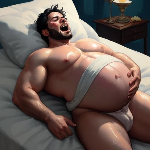 Pregnant Man in Labor: Impressionist Gouache Painting