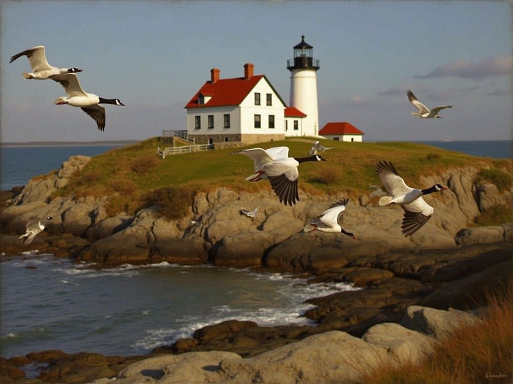 New England Lighthouse in Impressionist Style