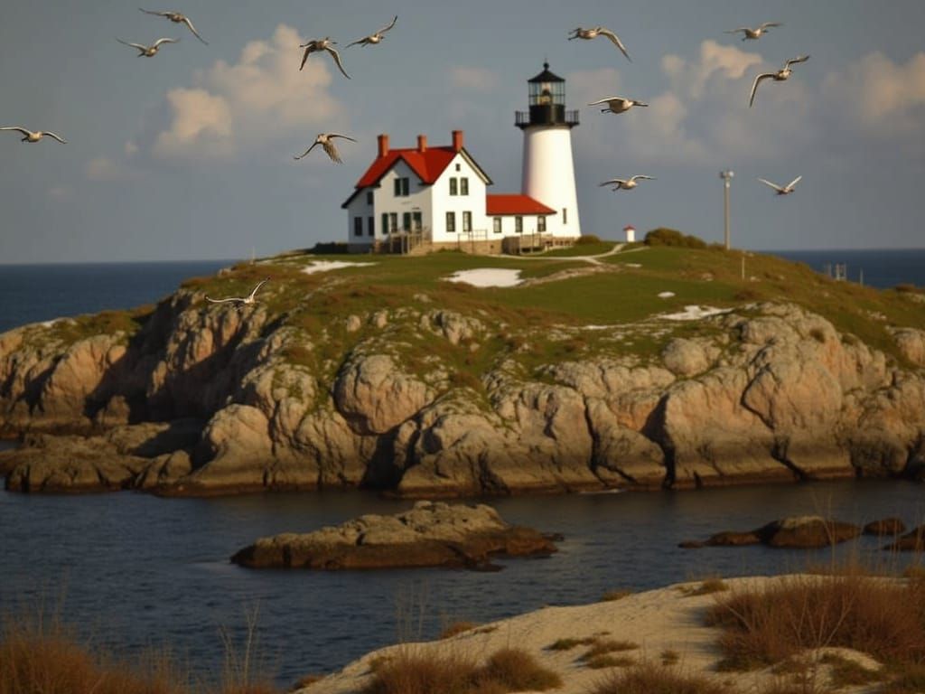 Coastal Lighthouse with Geese, Wyeth and Pissarro Style