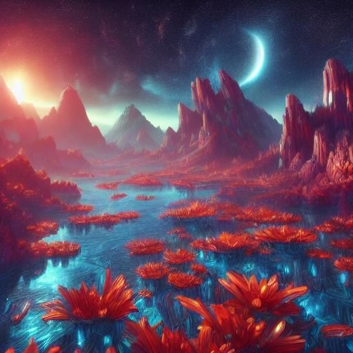 Alien Planet with Starry Sea: Digital Matte Painting