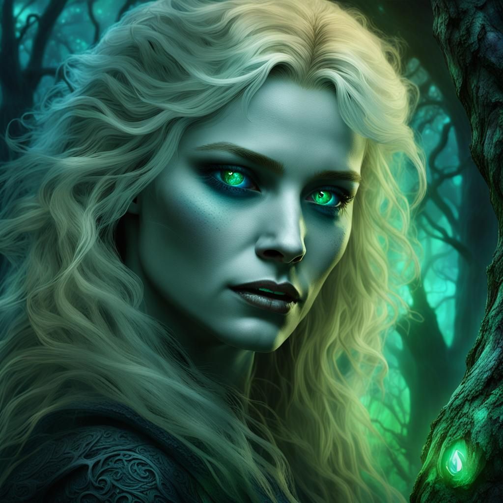 Blonde Vampire in Mystical Forest: Fantasy Concept Art