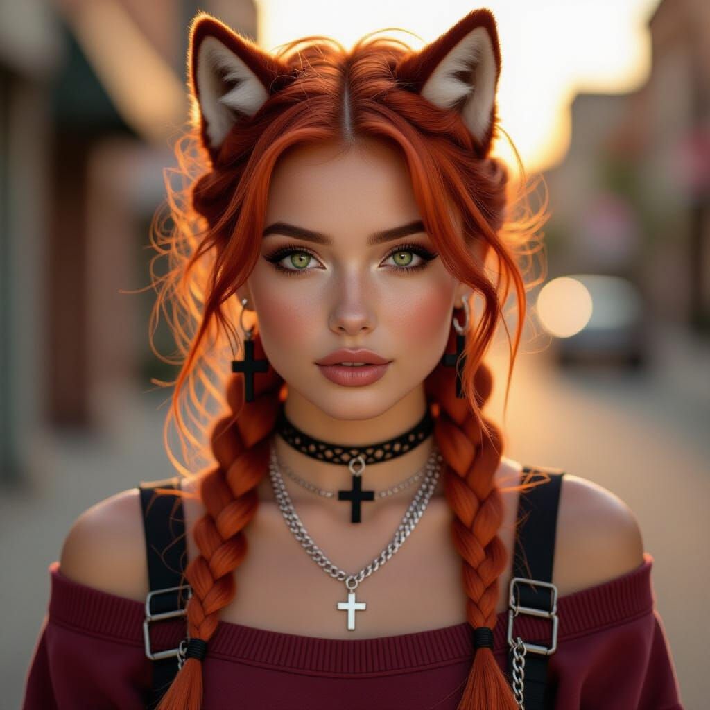 Photorealistic Portrait of a Woman with Strawberry Orange Ha...