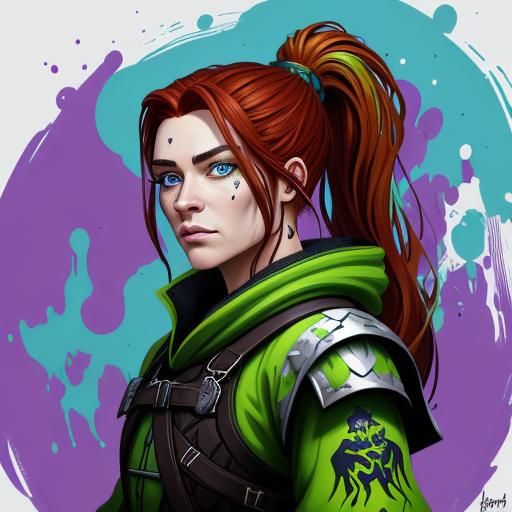 Auburn Haired Dwarf in Mountain Castle Graffiti Art