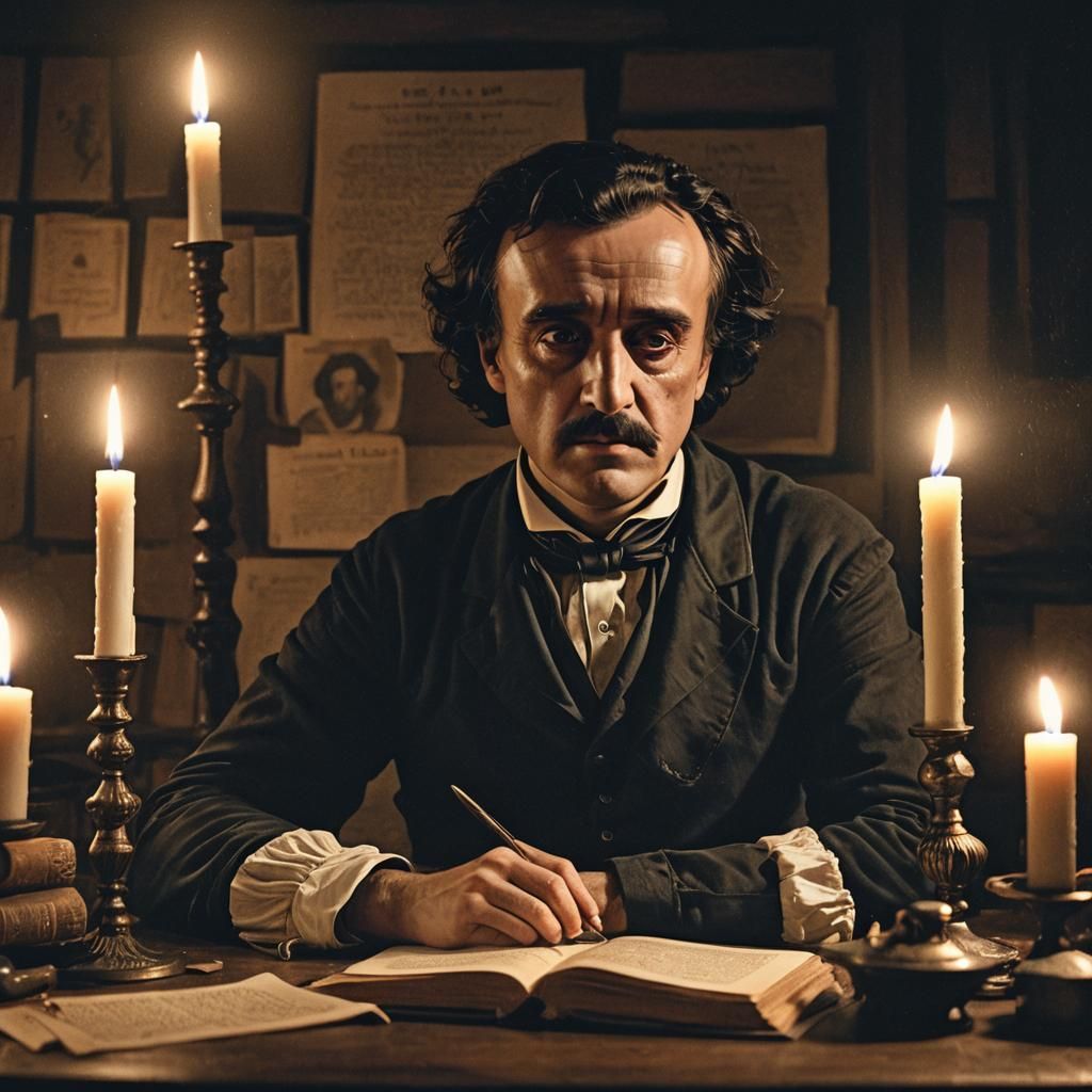 Contemplative Edgar Allan Poe in Rembrandt Lighting