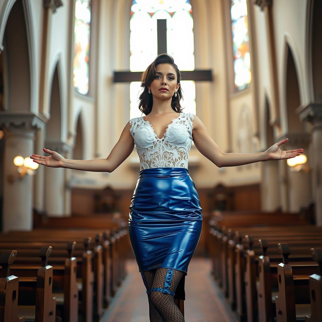 Italian Pin-Up on Cross in Church, Abstract Art