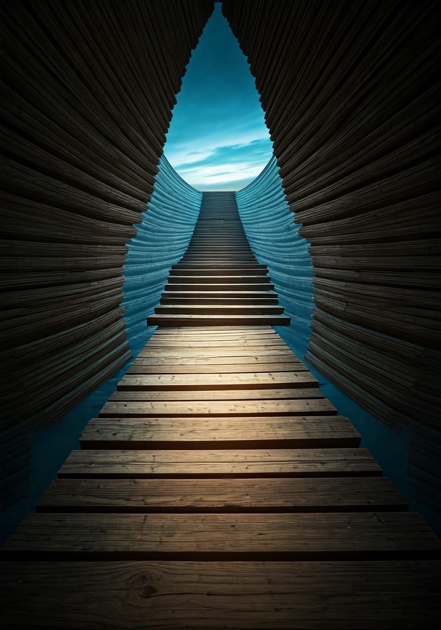 Folded-Wood Bridge Under Entropic Algorithm Alien Sky