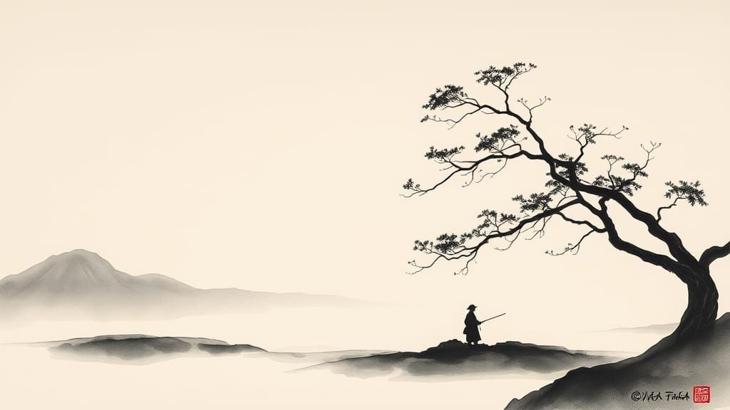 Elegant Sumi-e Landscape with Soft Brushstrokes