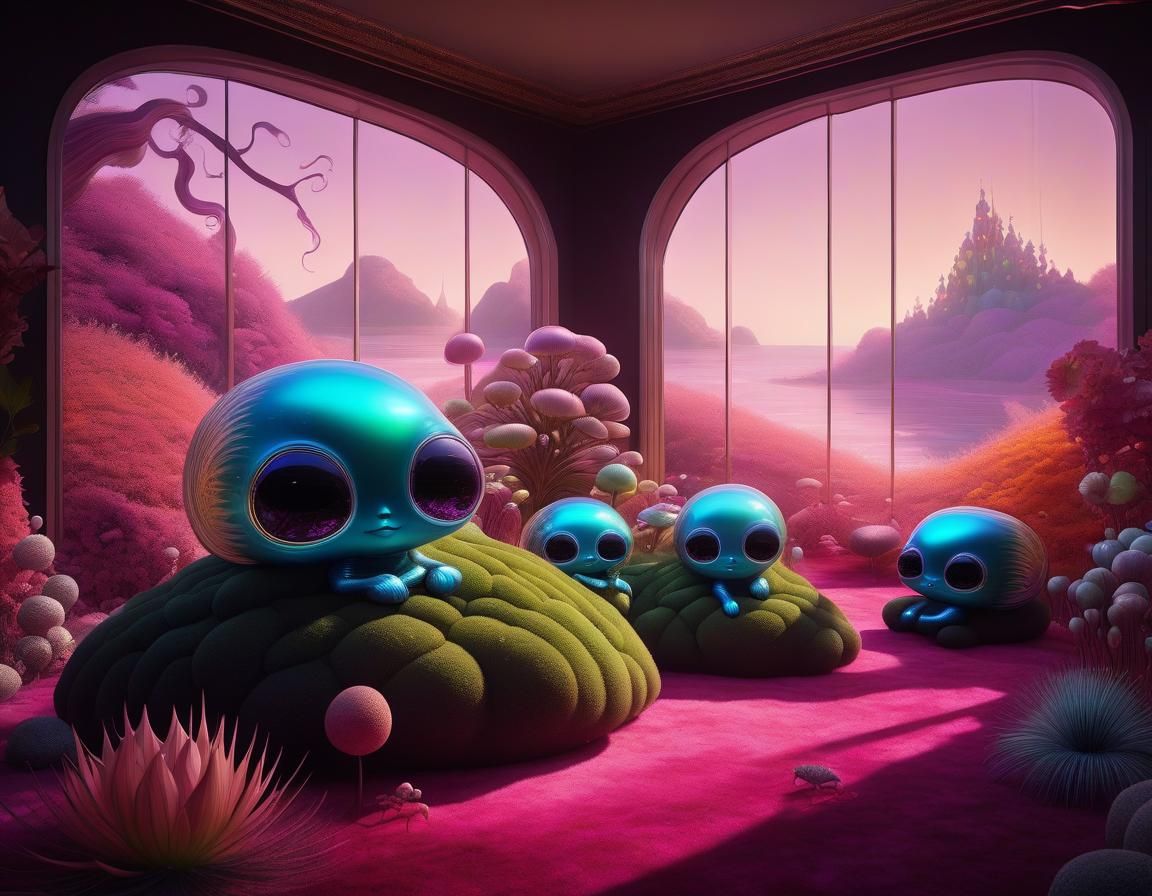 Creepy-Cute Alien Family in Alienpunk Living Room