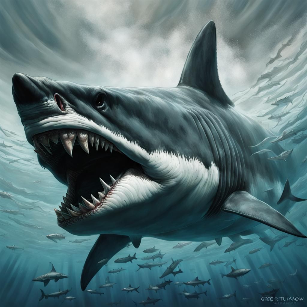 Megalodon Shark in Hyperdetailed Underwater Scene