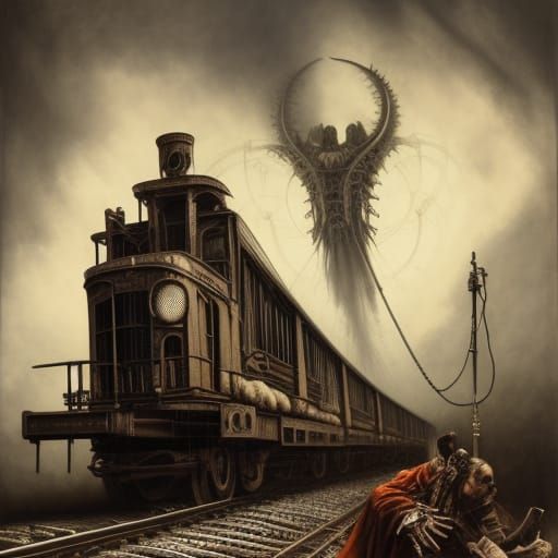 Nightmare Diesel Train in Steampunk Dark Fantasy Style