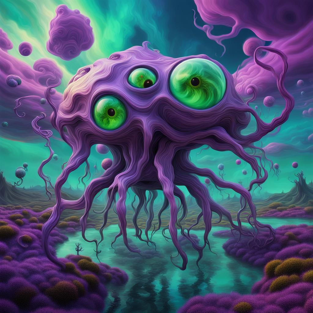 Surreal Creature Floating in Dreamlike Environment