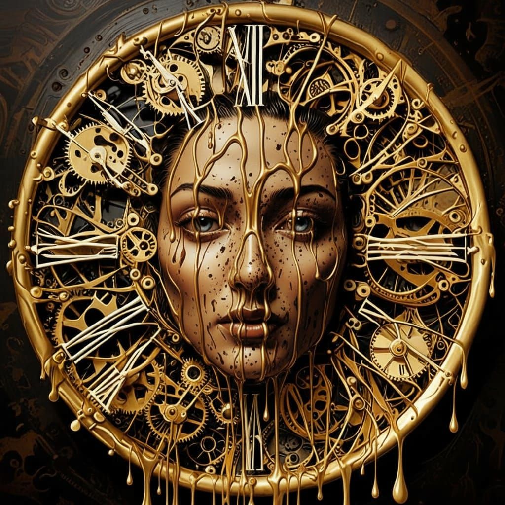 Melting Face Symbolizes Time and Decay