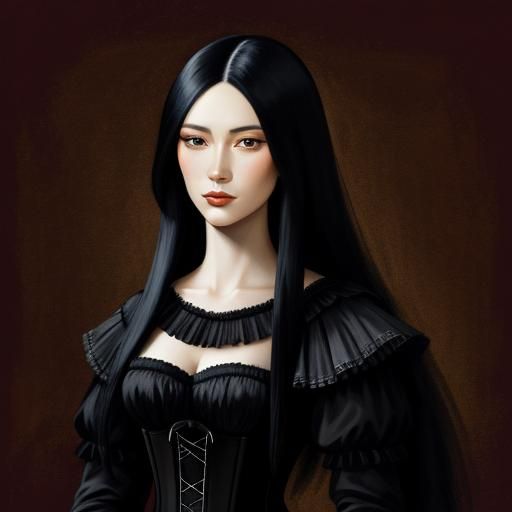 Elegant Woman with Black Hair in Impasto Style