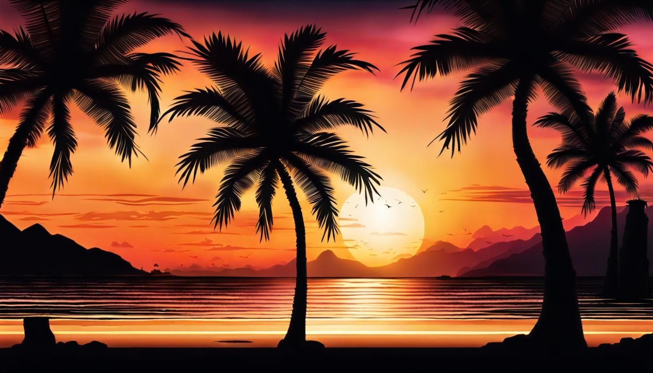 Copacabana Sunset with Exotic Palm Silhouettes