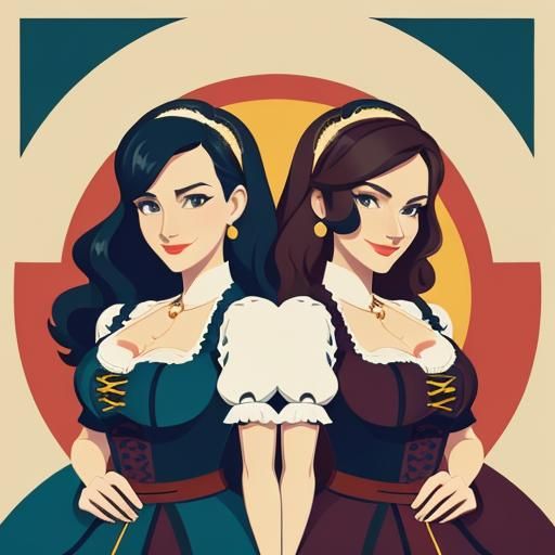 Bavarian Women in Dirndls: Vector Art Poster