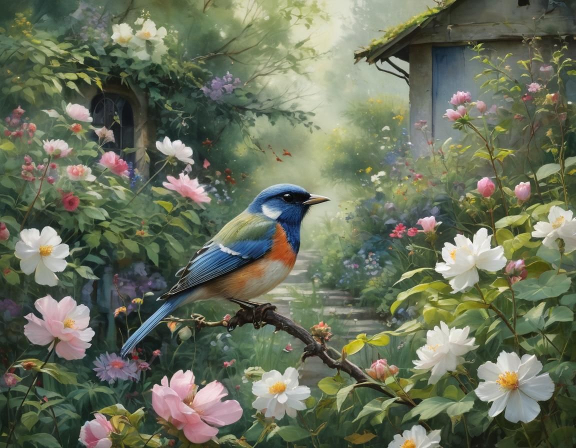 Whimsical Cottage Garden in Vibrant Bloom