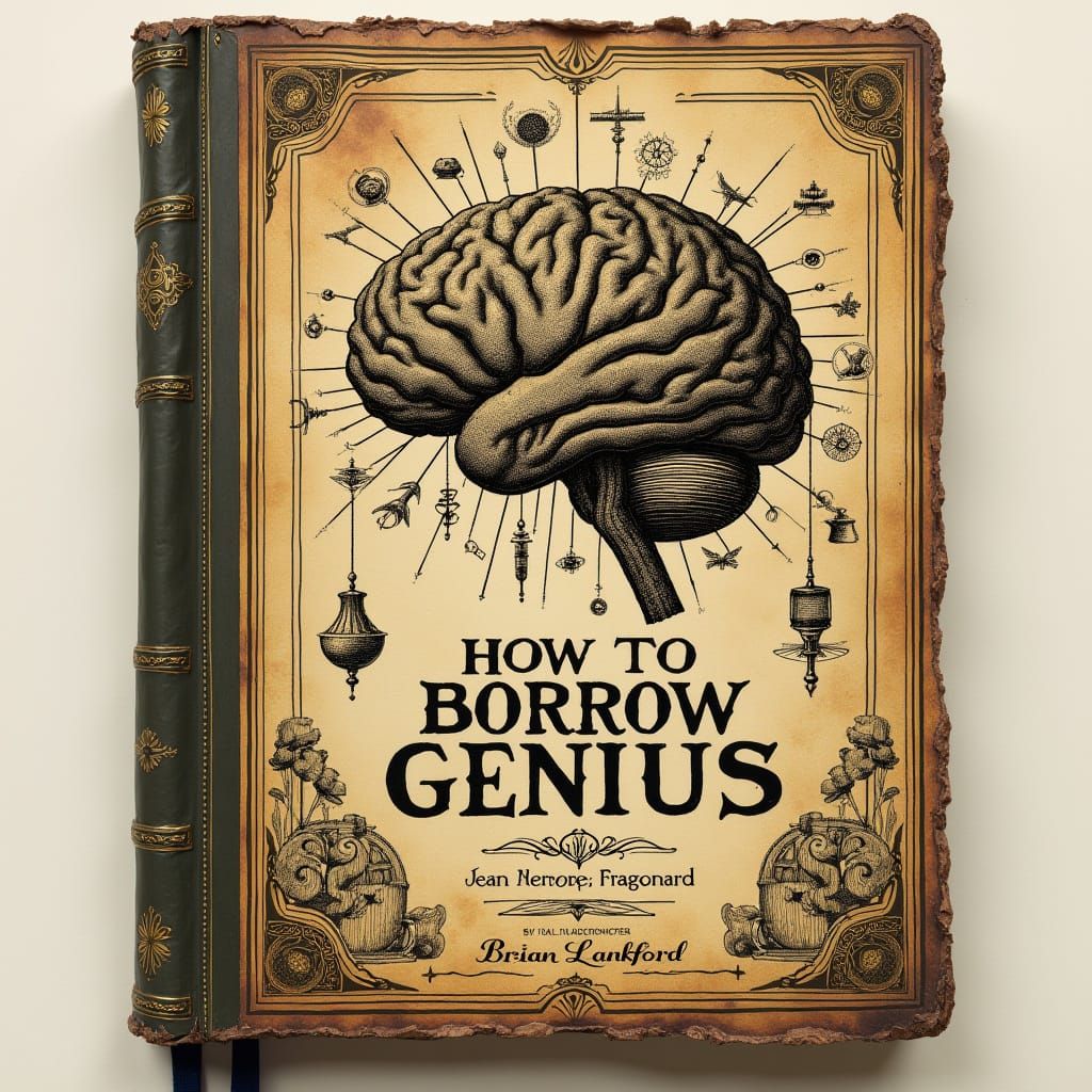 Vintage-Inspired Book Cover with Intricate Gears and Brain D...
