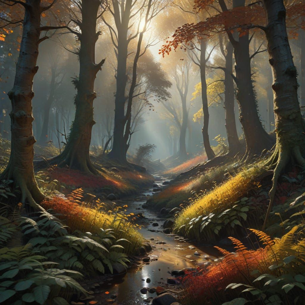 Autumn Forest in Vibrant Hues, Post-Impressionist Style