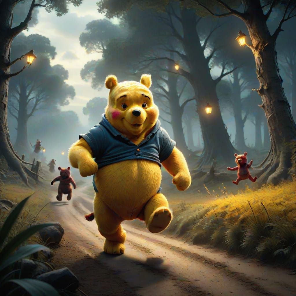 Winnie the Pooh vs His Dark Shadow in a Cinematic Digital Pa...