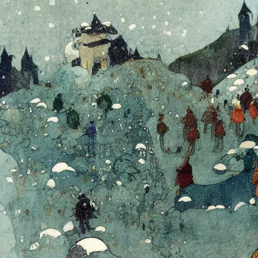 Arctic Pilgrimage in Vintage Illustration Style