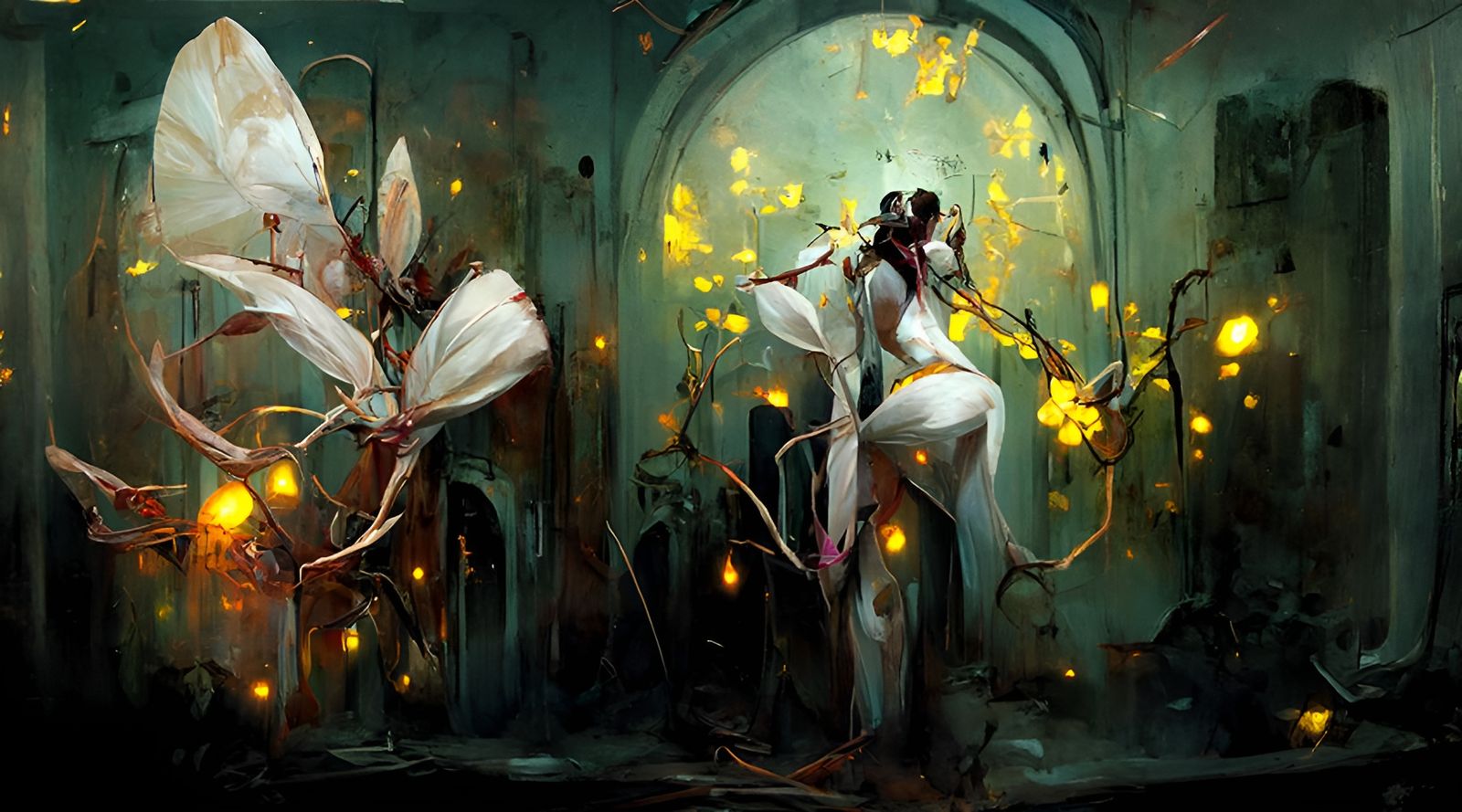 Orchids, Moths, and Neon Vines in Digital Art