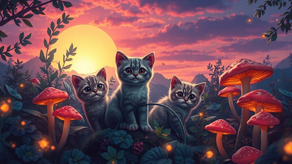 Fantastical Whimsy: Kittehs in Vibrant, Surreal Landscapes